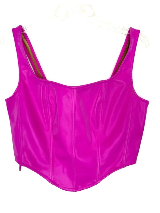 Sincerly Jules Tops - NEW WITH TAGS-Sincerely Jules Fuchsia Faux Leather Corset Tank Top Sq Neck‎ LG